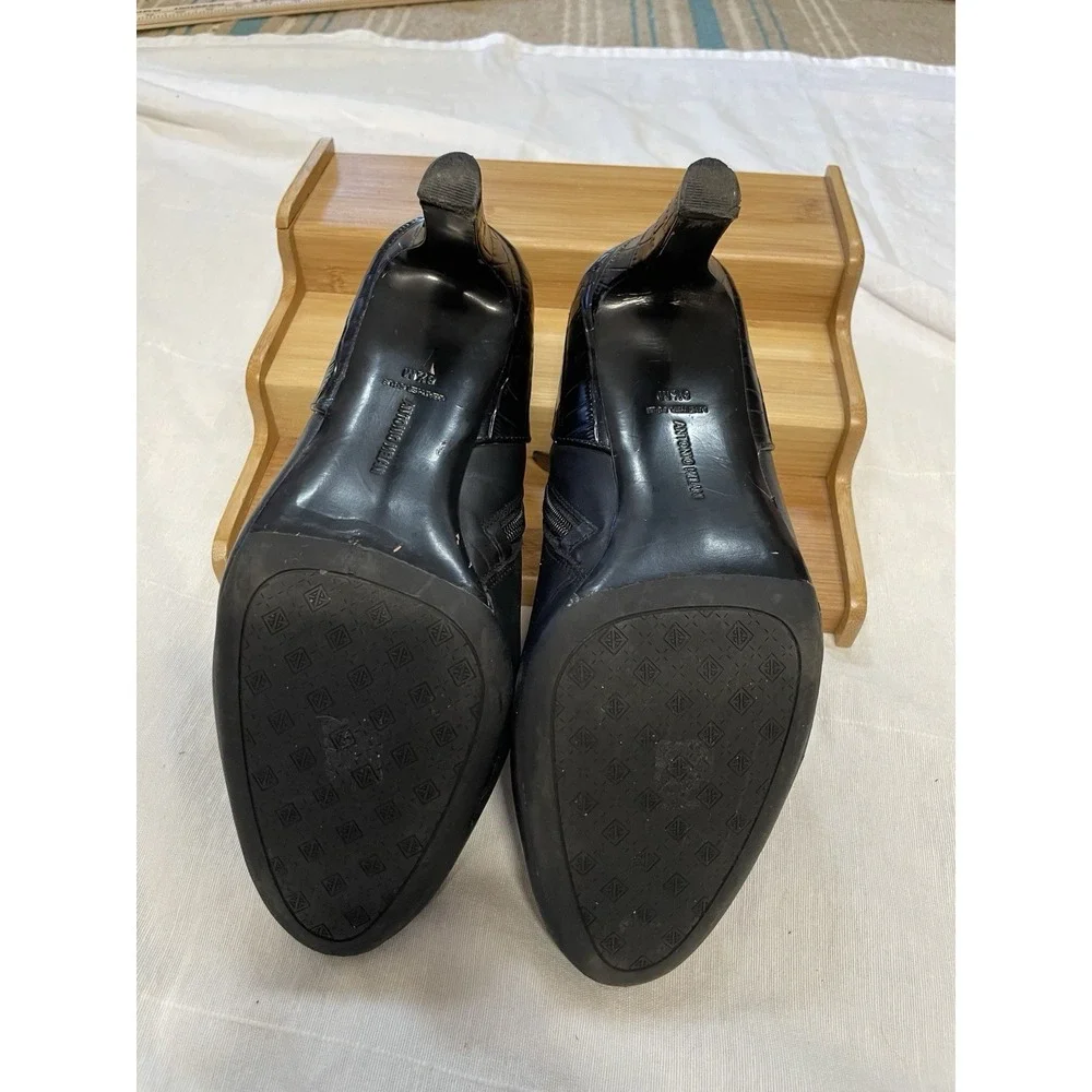Antonio Melani Womens Black Leather Embossed Crocodile Stiletto Ankle Boots 8.5
